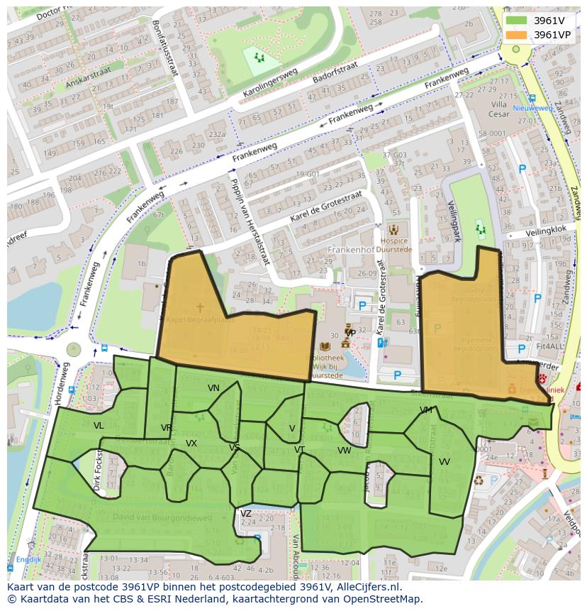 Afbeelding van het postcodegebied 3961 VP op de kaart.
