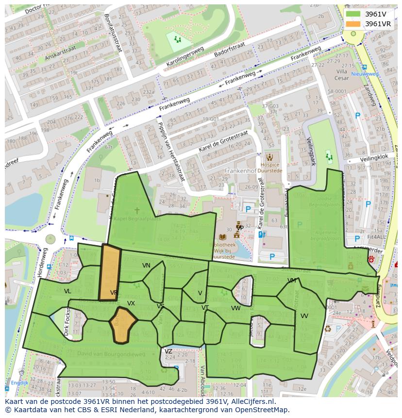 Afbeelding van het postcodegebied 3961 VR op de kaart.