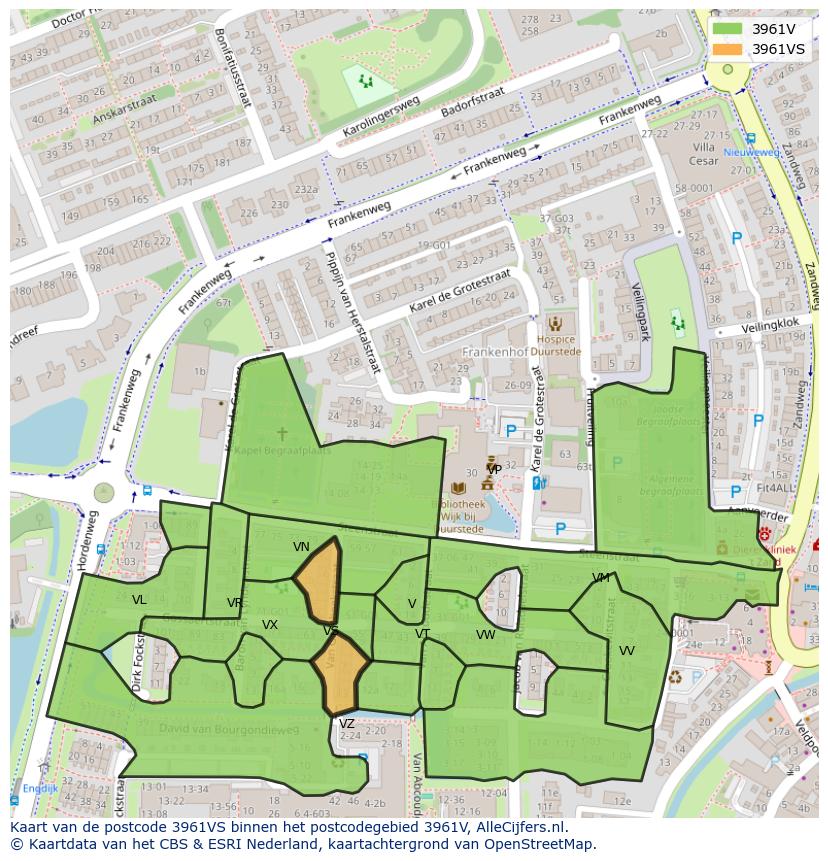 Afbeelding van het postcodegebied 3961 VS op de kaart.