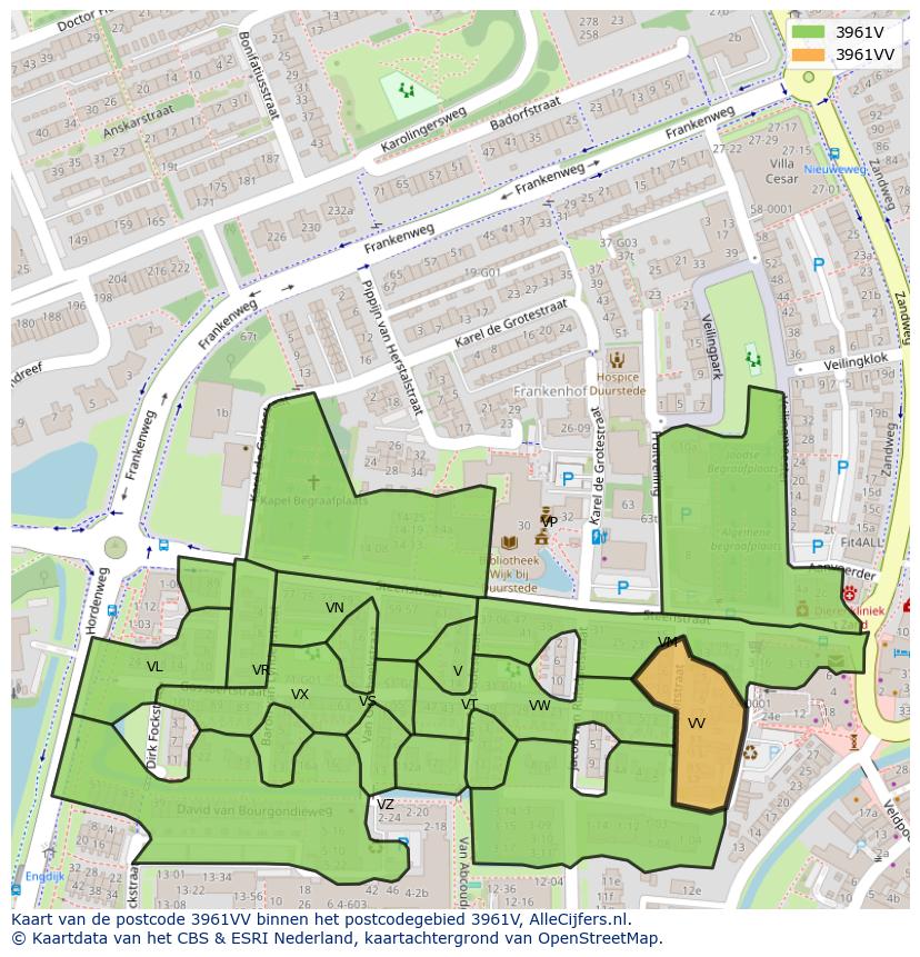 Afbeelding van het postcodegebied 3961 VV op de kaart.