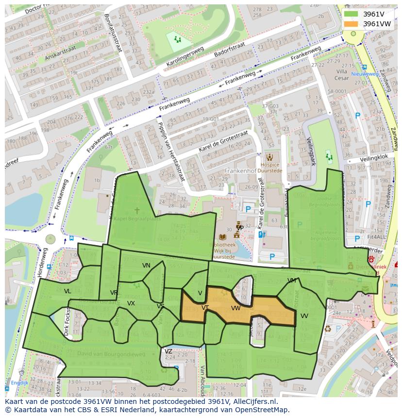 Afbeelding van het postcodegebied 3961 VW op de kaart.