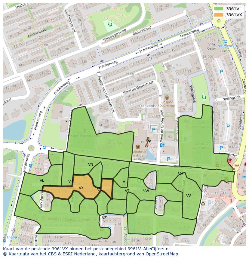 Afbeelding van het postcodegebied 3961 VX op de kaart.