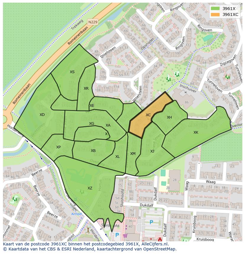 Afbeelding van het postcodegebied 3961 XC op de kaart.