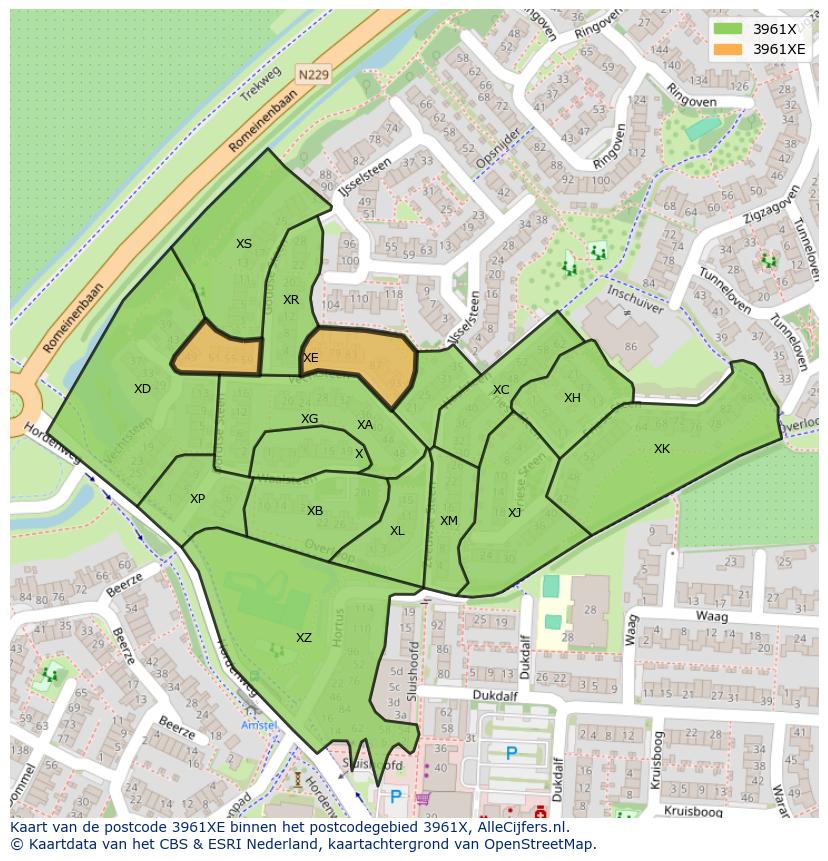 Afbeelding van het postcodegebied 3961 XE op de kaart.