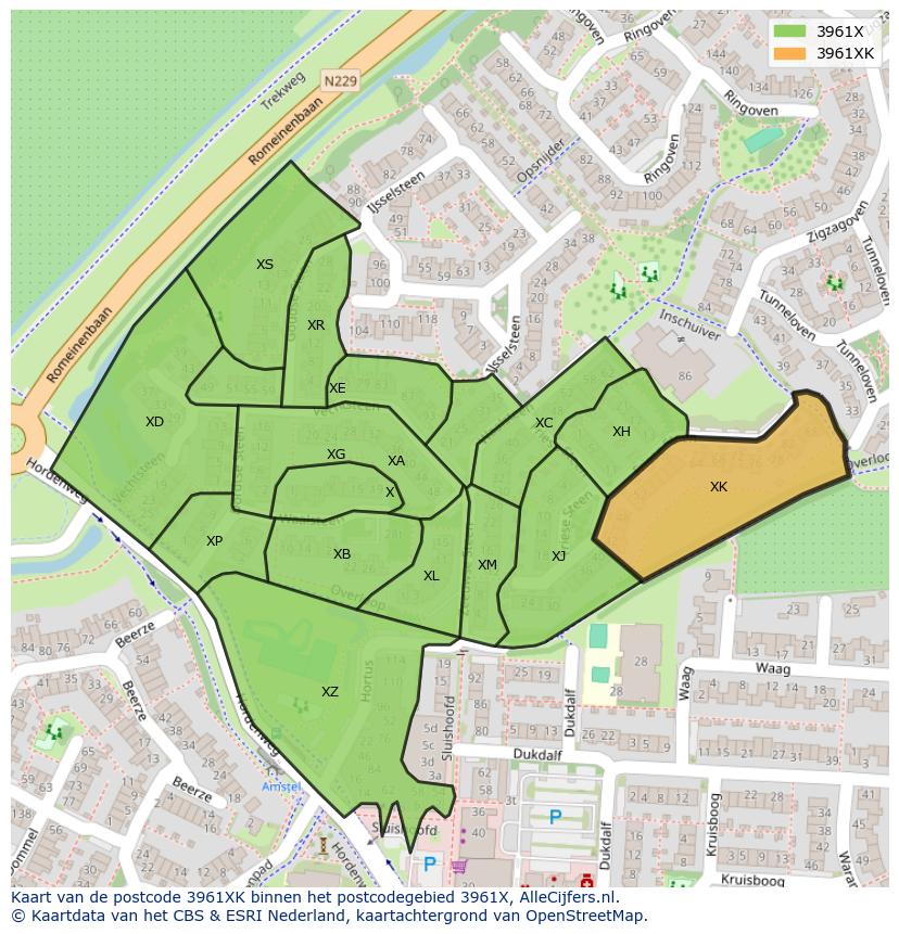 Afbeelding van het postcodegebied 3961 XK op de kaart.