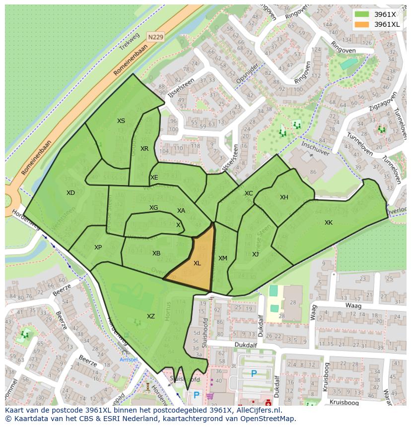 Afbeelding van het postcodegebied 3961 XL op de kaart.