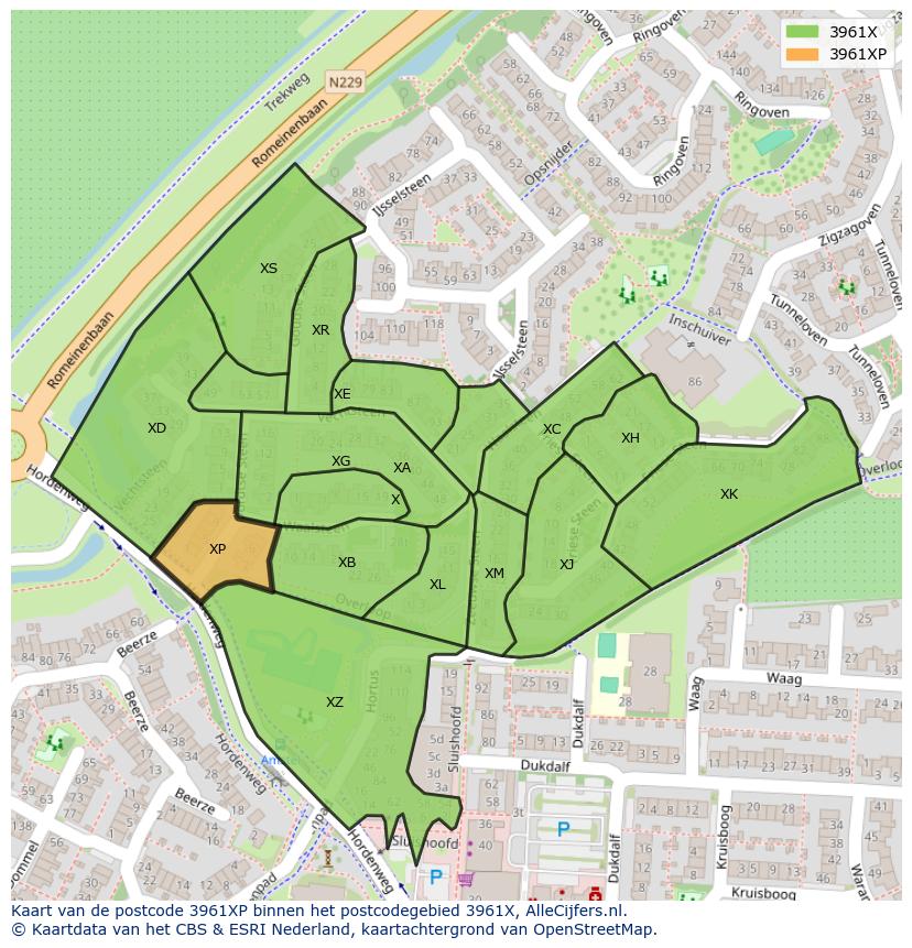Afbeelding van het postcodegebied 3961 XP op de kaart.