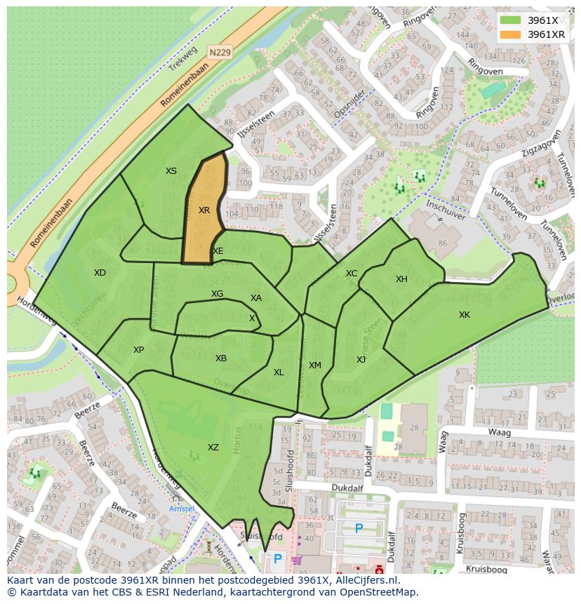 Afbeelding van het postcodegebied 3961 XR op de kaart.