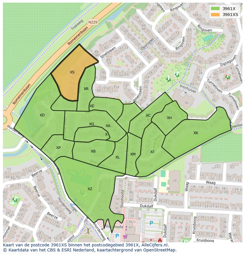 Afbeelding van het postcodegebied 3961 XS op de kaart.