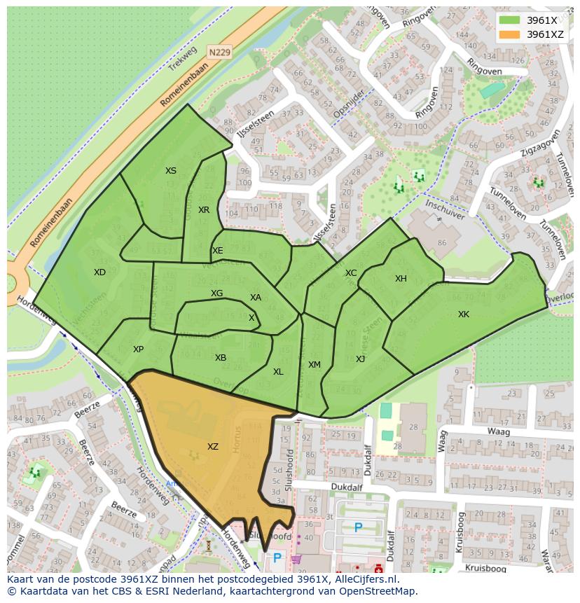 Afbeelding van het postcodegebied 3961 XZ op de kaart.