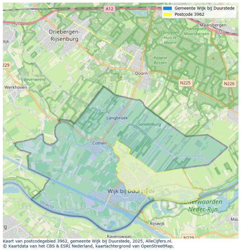 Afbeelding van het postcodegebied 3962 op de kaart.