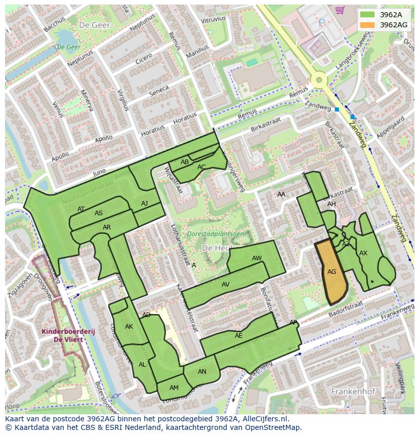 Afbeelding van het postcodegebied 3962 AG op de kaart.