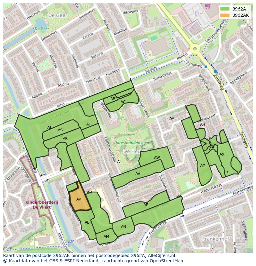 Afbeelding van het postcodegebied 3962 AK op de kaart.