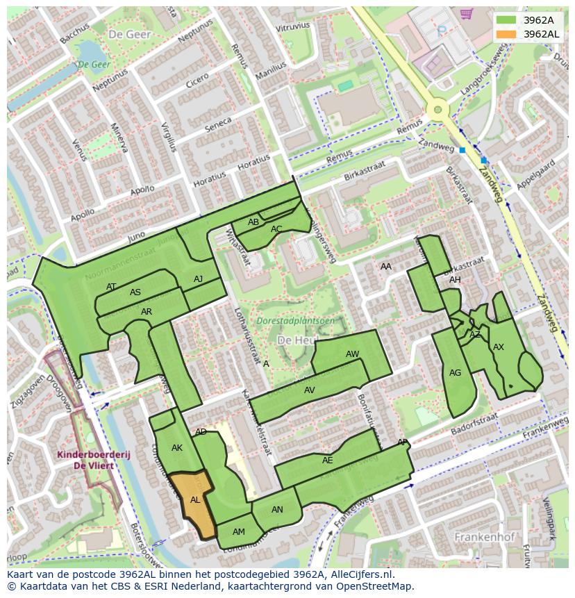 Afbeelding van het postcodegebied 3962 AL op de kaart.