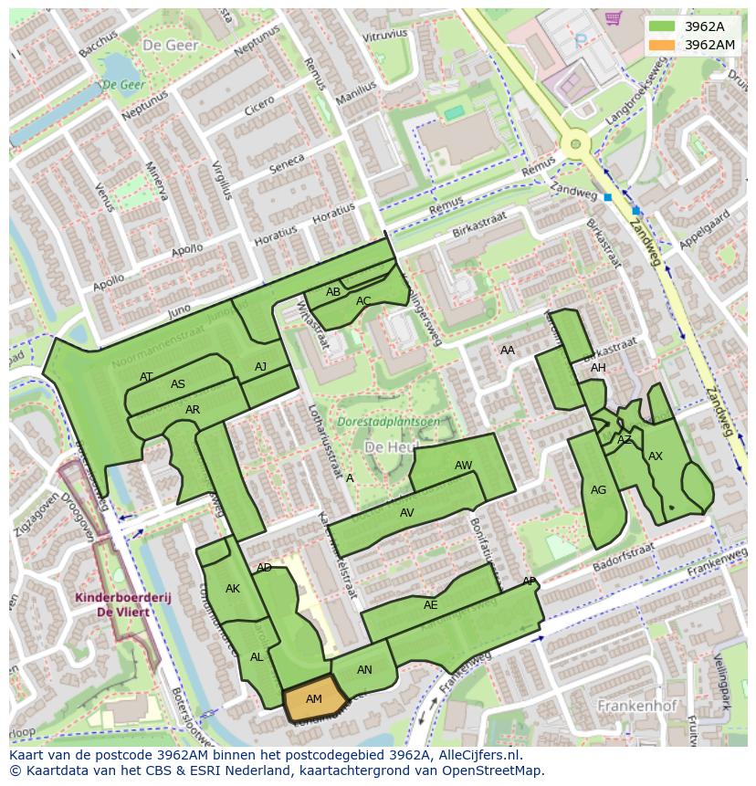 Afbeelding van het postcodegebied 3962 AM op de kaart.