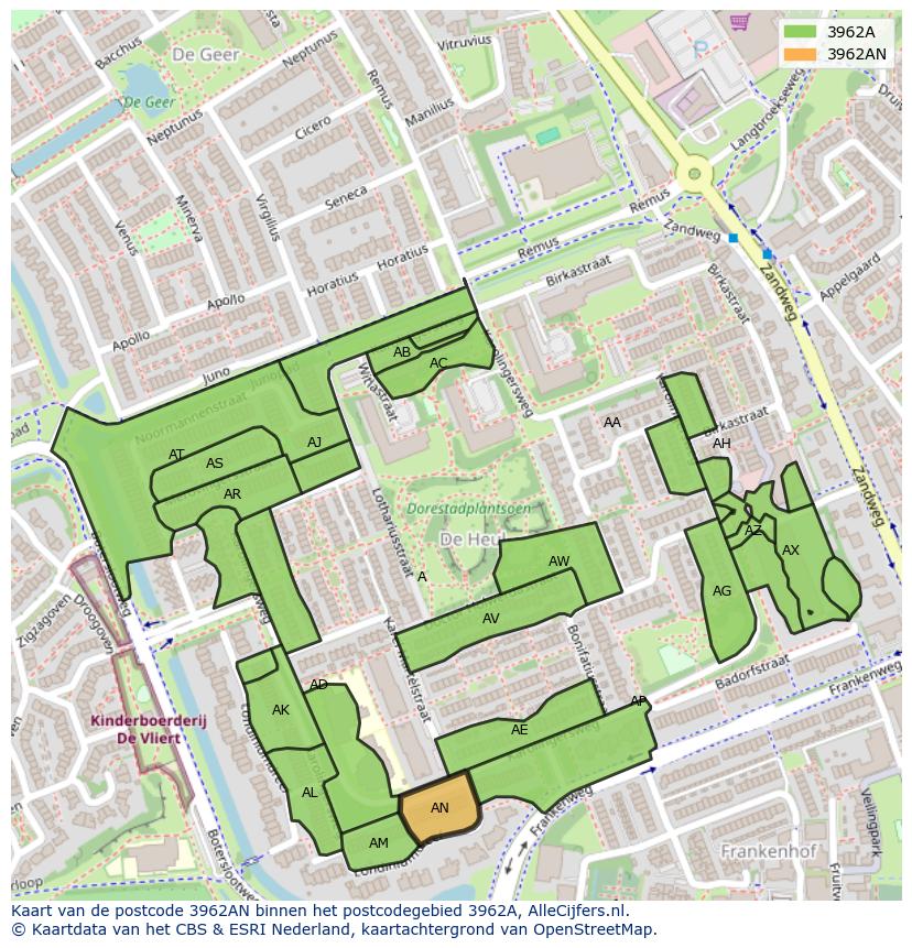 Afbeelding van het postcodegebied 3962 AN op de kaart.