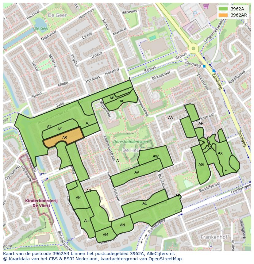 Afbeelding van het postcodegebied 3962 AR op de kaart.