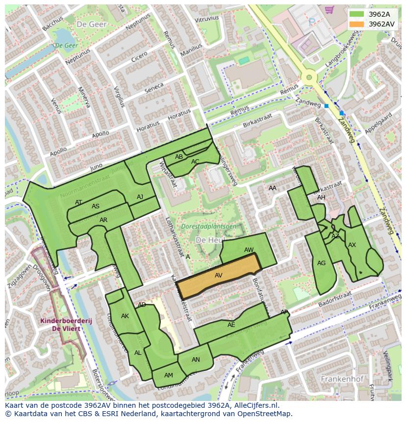 Afbeelding van het postcodegebied 3962 AV op de kaart.