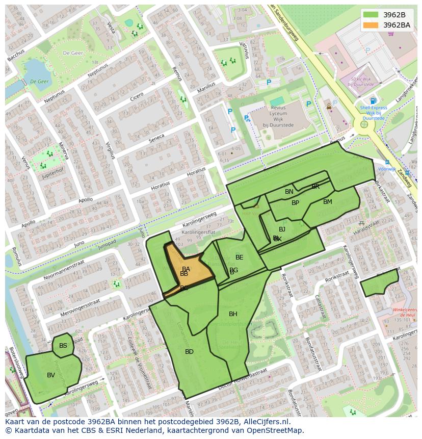 Afbeelding van het postcodegebied 3962 BA op de kaart.