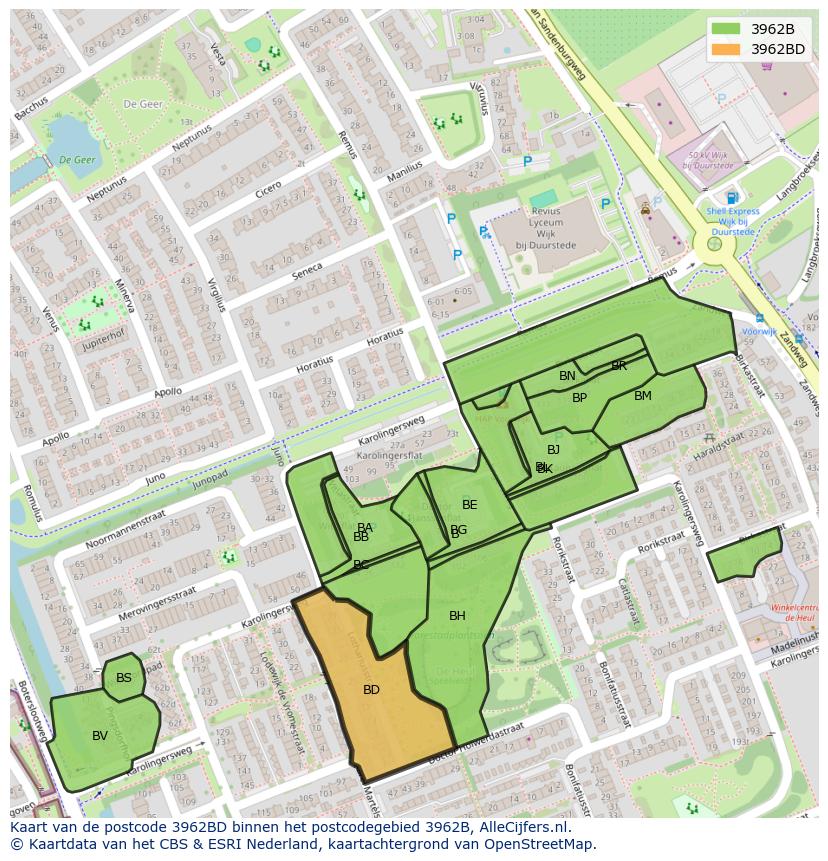 Afbeelding van het postcodegebied 3962 BD op de kaart.
