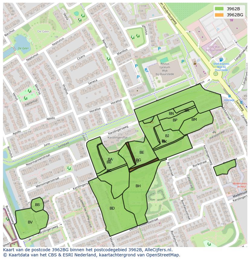 Afbeelding van het postcodegebied 3962 BG op de kaart.