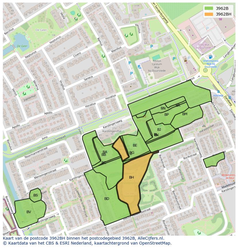 Afbeelding van het postcodegebied 3962 BH op de kaart.