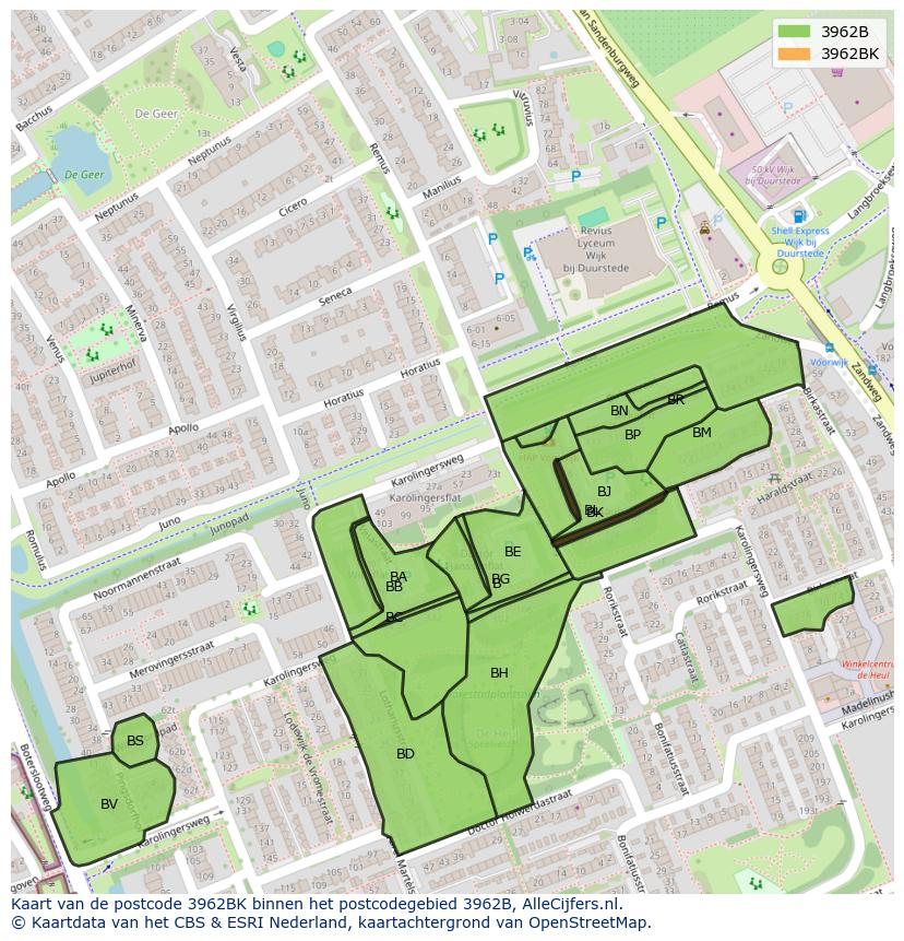 Afbeelding van het postcodegebied 3962 BK op de kaart.
