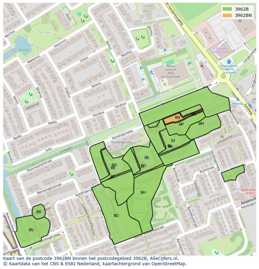 Afbeelding van het postcodegebied 3962 BN op de kaart.