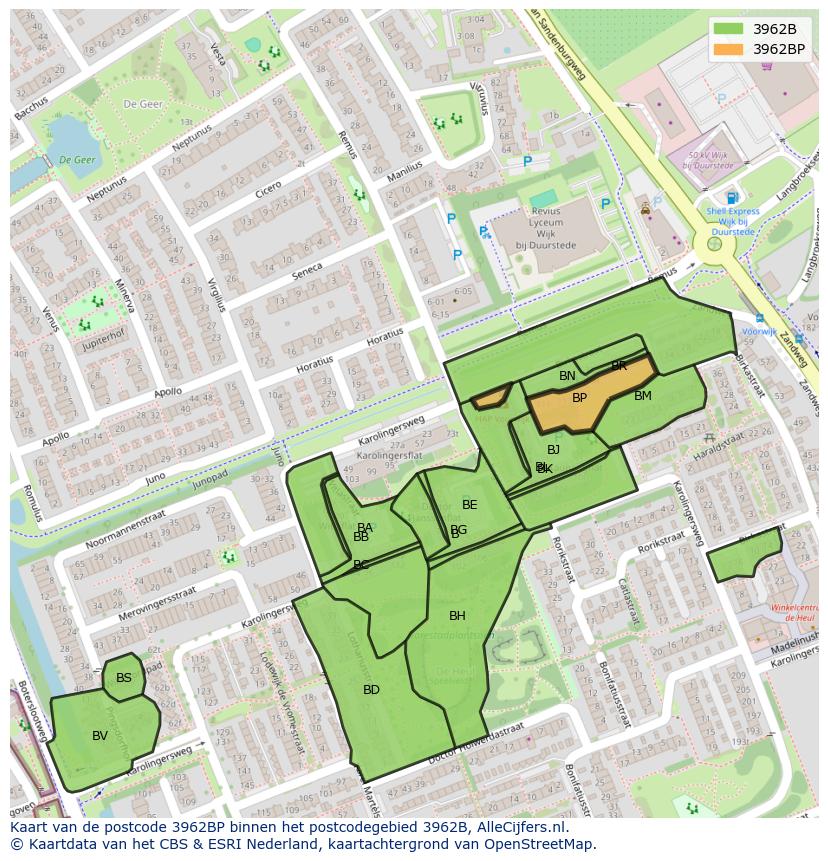 Afbeelding van het postcodegebied 3962 BP op de kaart.