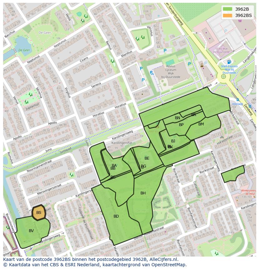 Afbeelding van het postcodegebied 3962 BS op de kaart.