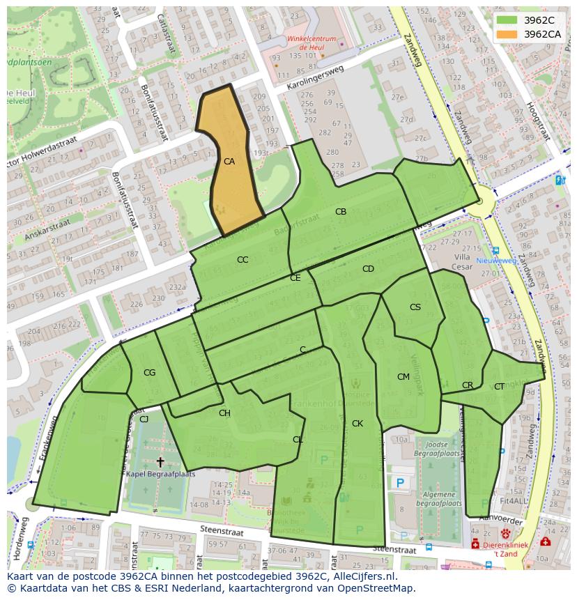 Afbeelding van het postcodegebied 3962 CA op de kaart.