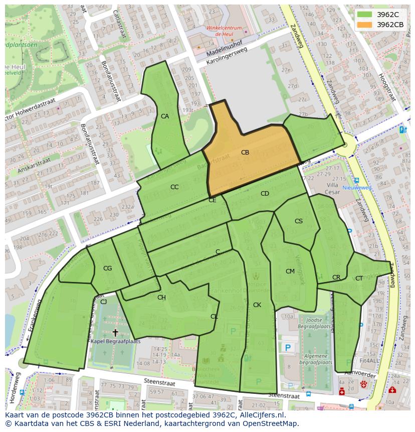 Afbeelding van het postcodegebied 3962 CB op de kaart.