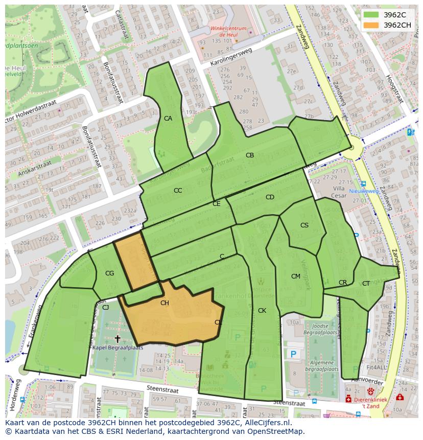 Afbeelding van het postcodegebied 3962 CH op de kaart.
