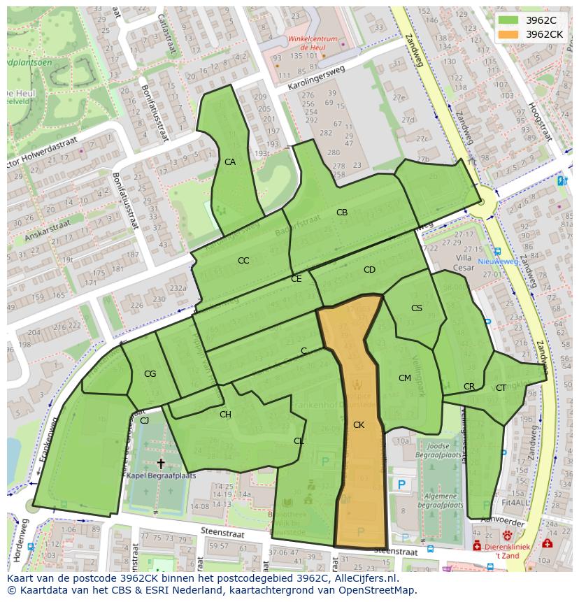 Afbeelding van het postcodegebied 3962 CK op de kaart.