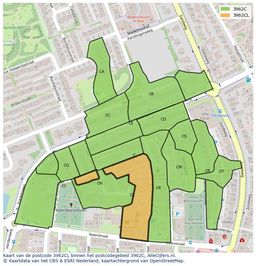 Afbeelding van het postcodegebied 3962 CL op de kaart.