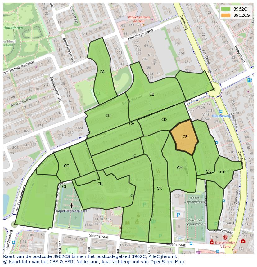 Afbeelding van het postcodegebied 3962 CS op de kaart.