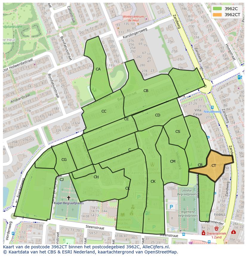Afbeelding van het postcodegebied 3962 CT op de kaart.