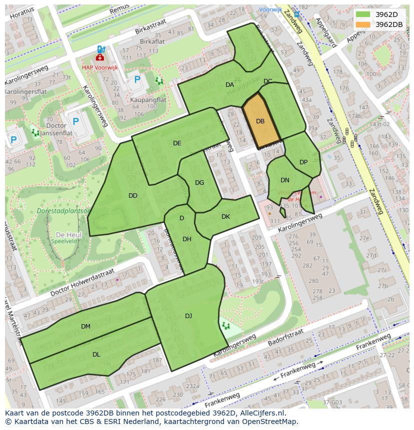 Afbeelding van het postcodegebied 3962 DB op de kaart.