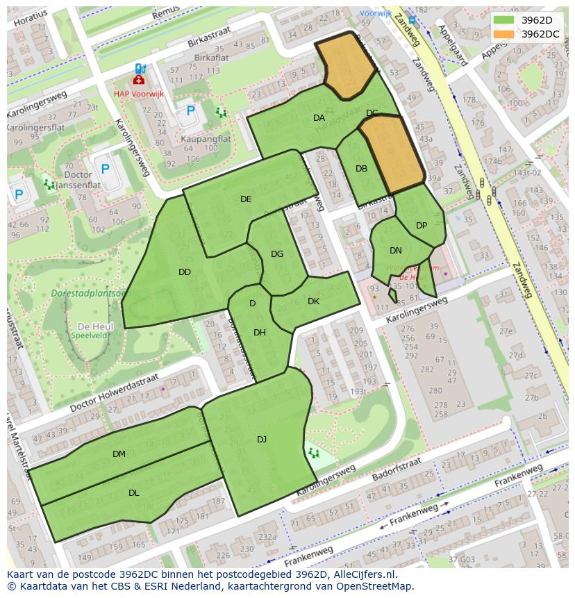 Afbeelding van het postcodegebied 3962 DC op de kaart.