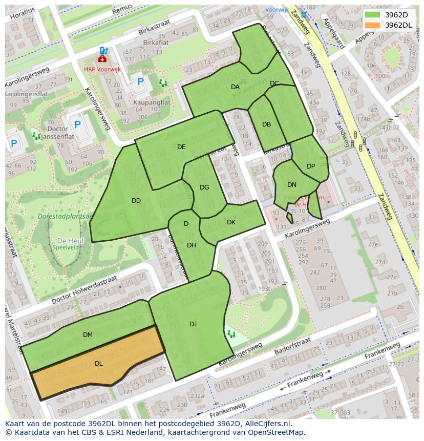 Afbeelding van het postcodegebied 3962 DL op de kaart.