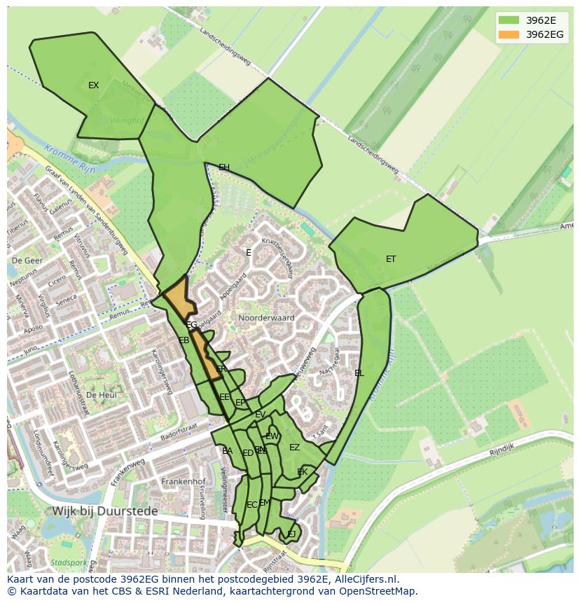Afbeelding van het postcodegebied 3962 EG op de kaart.