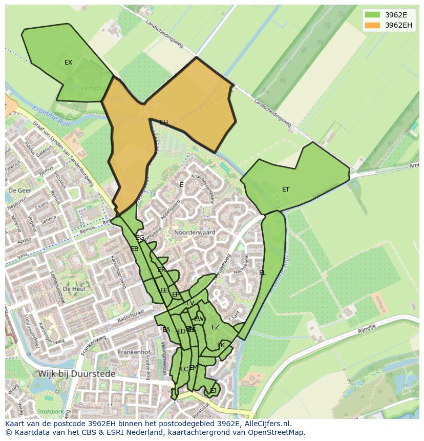 Afbeelding van het postcodegebied 3962 EH op de kaart.