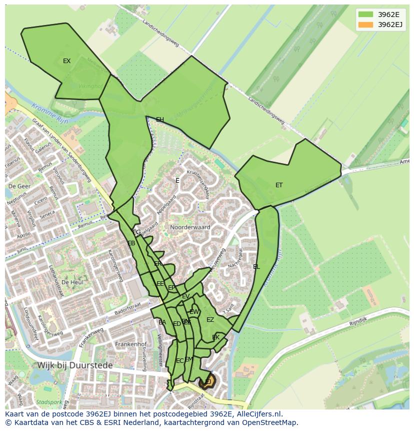 Afbeelding van het postcodegebied 3962 EJ op de kaart.