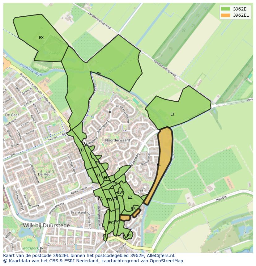 Afbeelding van het postcodegebied 3962 EL op de kaart.