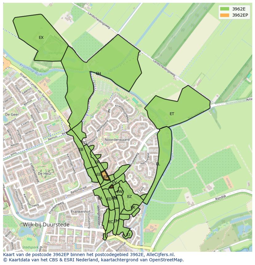 Afbeelding van het postcodegebied 3962 EP op de kaart.