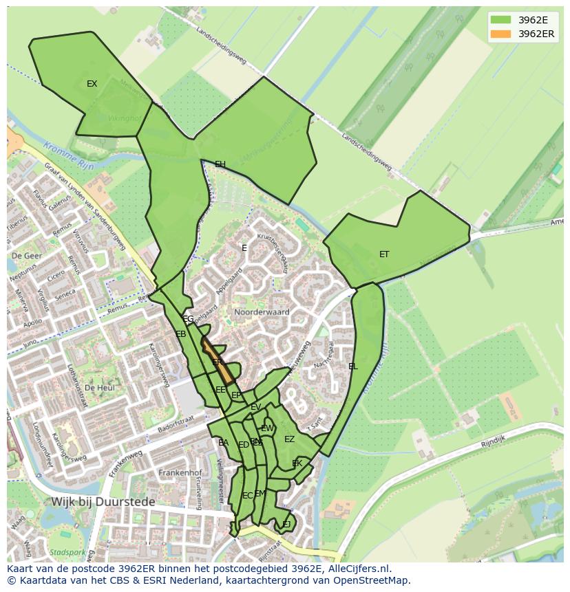 Afbeelding van het postcodegebied 3962 ER op de kaart.