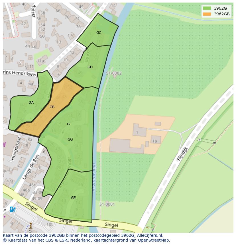 Afbeelding van het postcodegebied 3962 GB op de kaart.