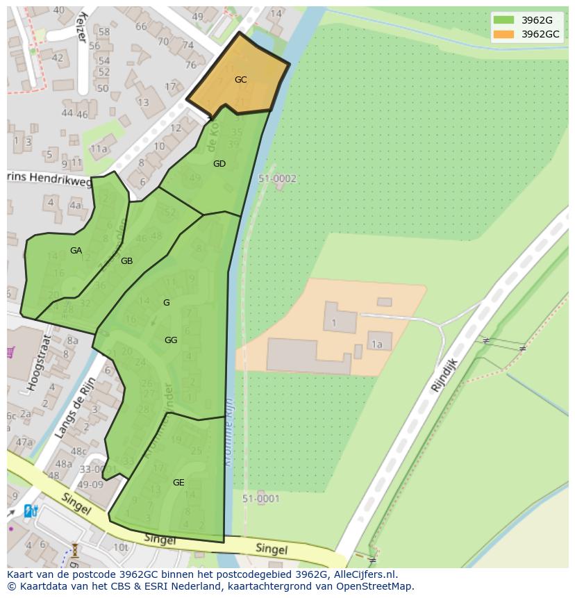 Afbeelding van het postcodegebied 3962 GC op de kaart.