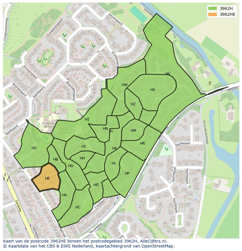Afbeelding van het postcodegebied 3962 HE op de kaart.