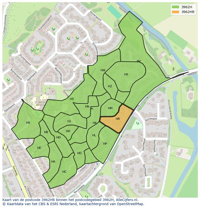 Afbeelding van het postcodegebied 3962 HR op de kaart.